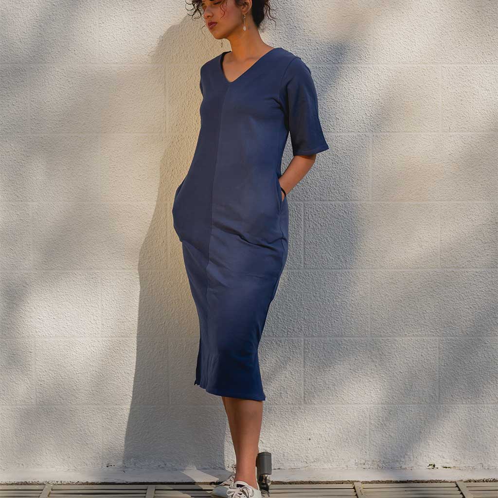 Relaxed Fit Midi Dress with Side Slits